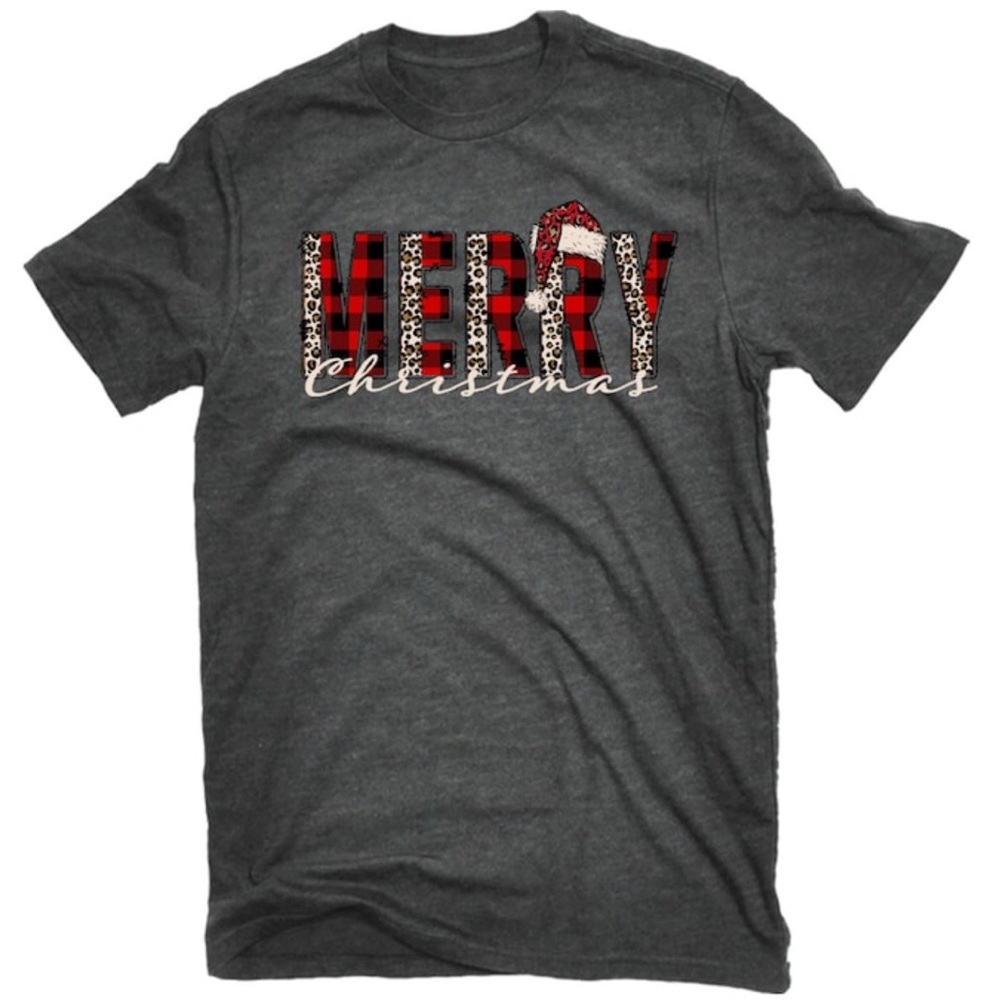 Merry Christmas Plaid and Leopard Print Graphic Tee